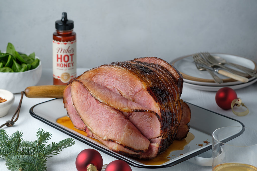 Smoked Spiral Ham & Hot Honey Bourbon Glaze - Chiles and Smoke