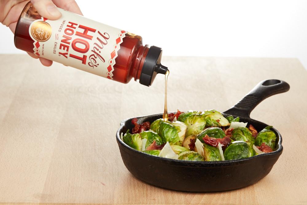 Honey Glazed Brussel Sprouts with Bacon and Parmesan – Mike's Hot Honey