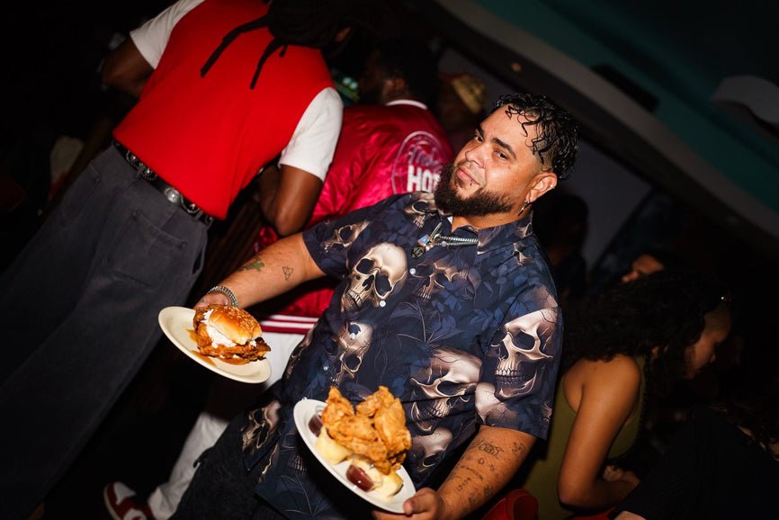 Food served at the first B-EATS in New York City, drizzled with Mike's Hot Honey