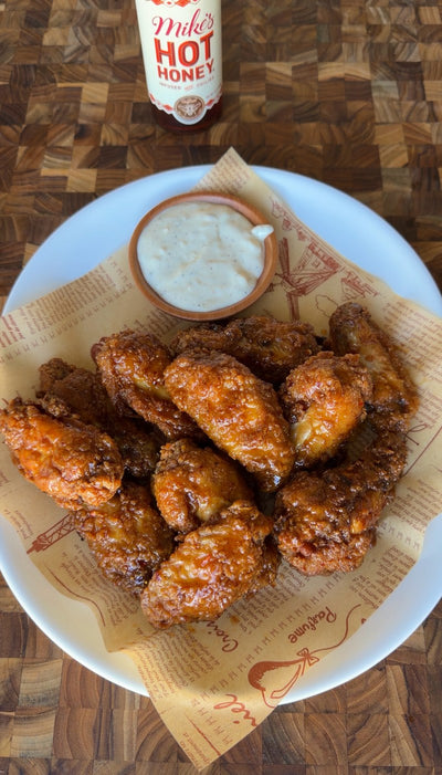 Hot honey wings with dipping sauce