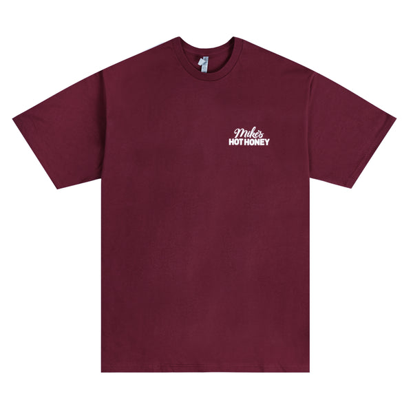 Official Mike's Hot Honey Unisex Burgundy Chest Print T-Shirt